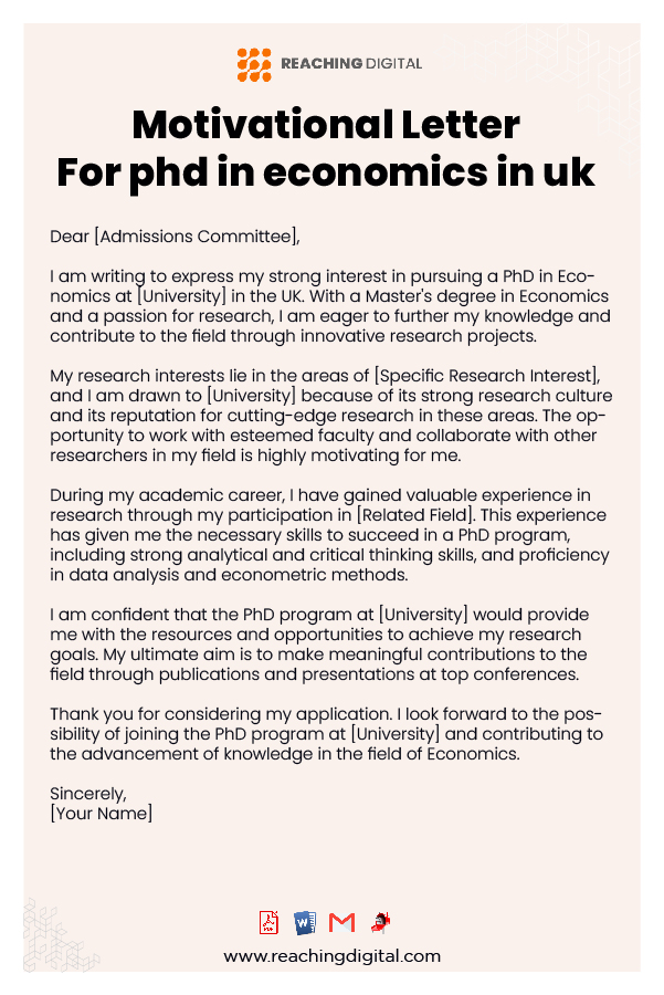 Motivation Letter For PhD In Economics Scholarship
