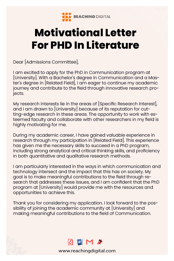 Motivation Letter for Ph.D. in Literature and Creative Writing