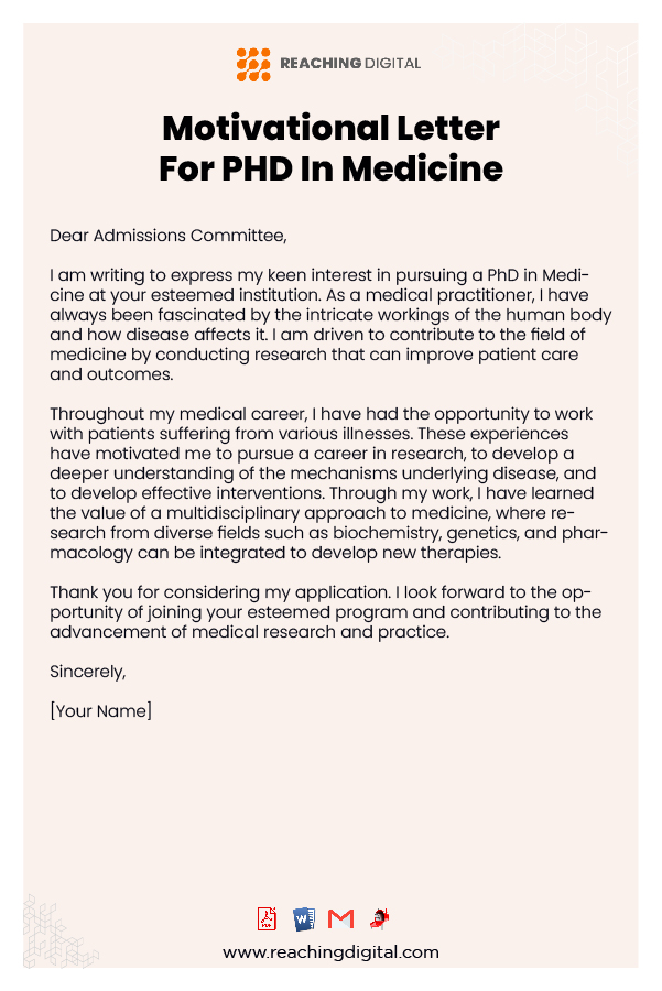 Best Motivation Letter For PHD In Medicine
