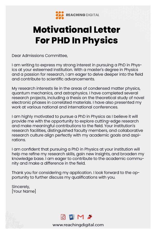 Motivational Letter For PHD In Astrophysics