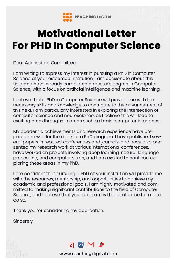 Motivational Letter For PHD In Computer Engineering