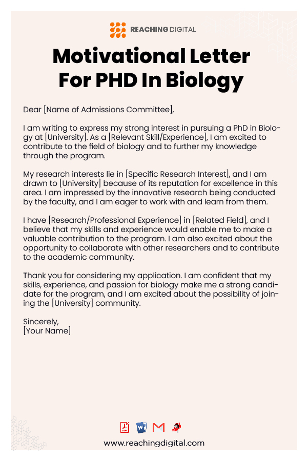 Motivational Letter For Ph.D. in Life Sciences