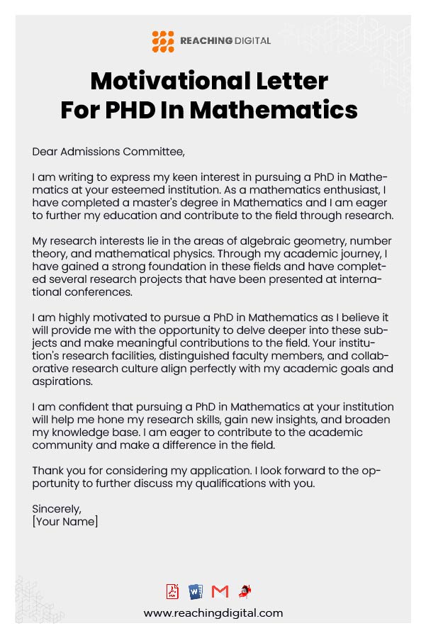 Motivational Letter For PhD in Applied Mathematics