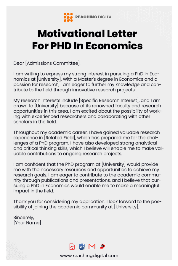motivation letter phd economics