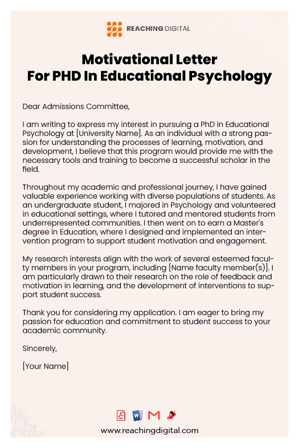 Motivation Letter For PHD In Educational Psychology Example