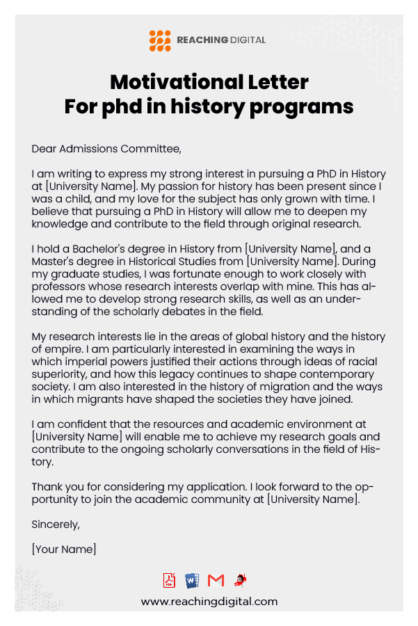 Motivation Letter For Ph.D. In History Example