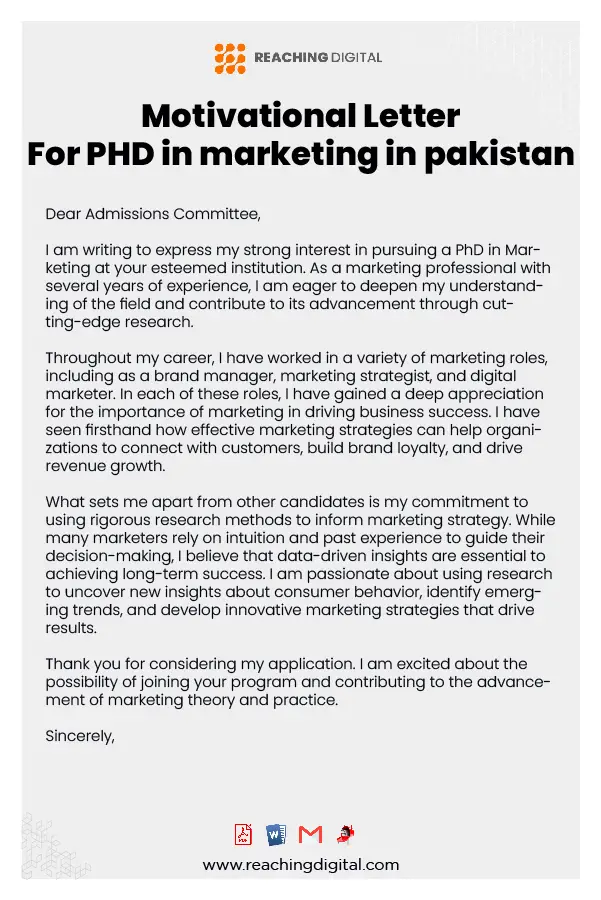 Motivation Letter For PHD In Marketing Sample