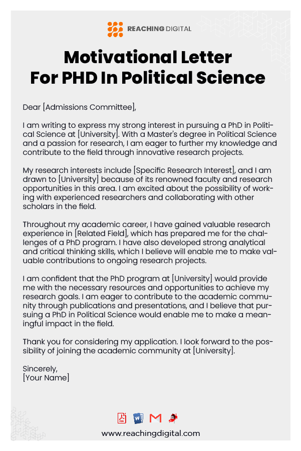Motivation Letter For PhD in Political Science Example