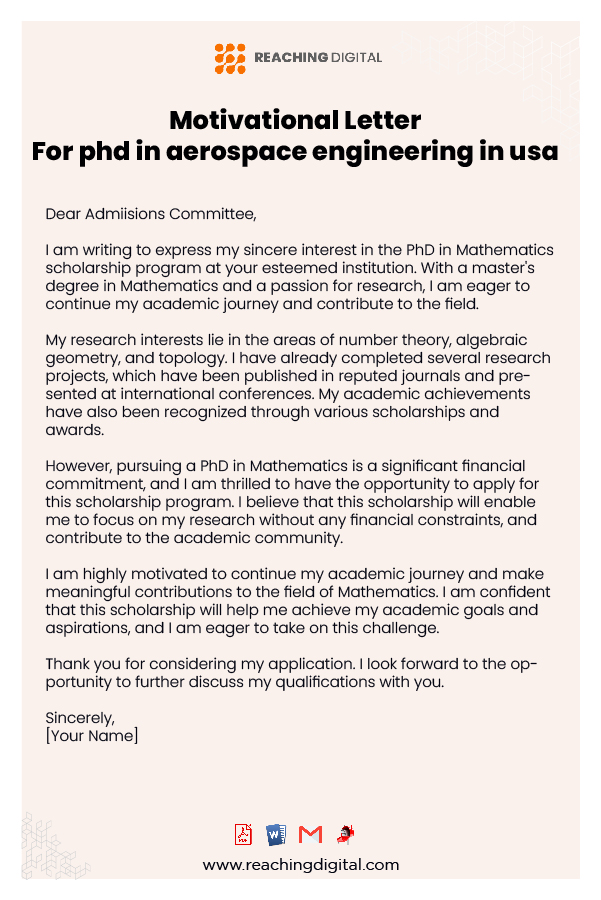 Motivational Letter For PHD In Aerospace Engineering