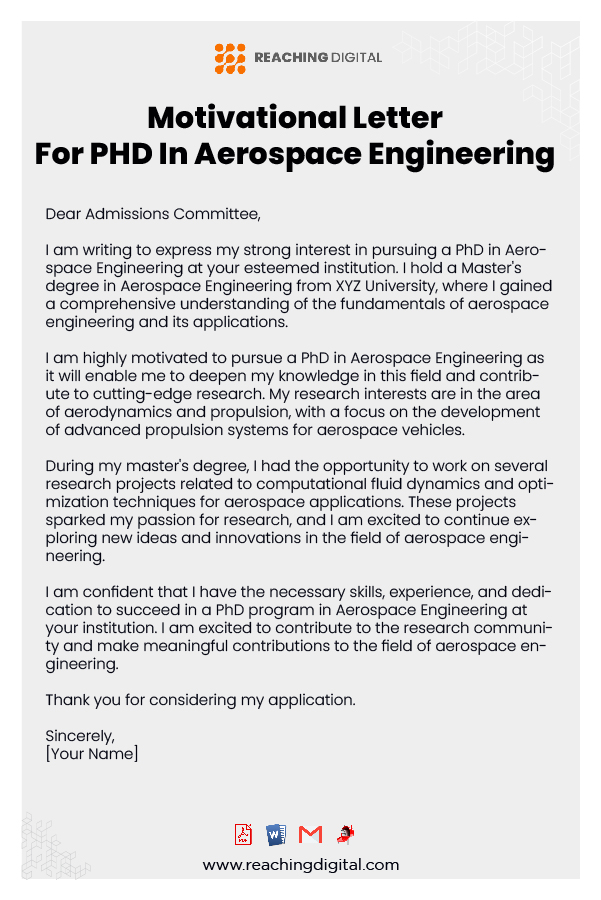 Motivational Letter For PHD In Aerospace Structures