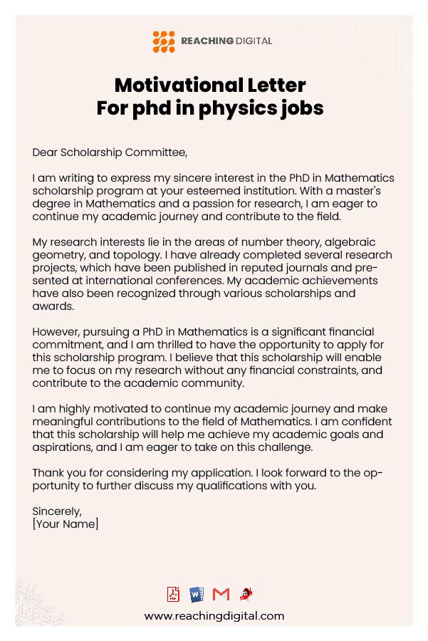 Motivational Letter For PHD In Physics Example