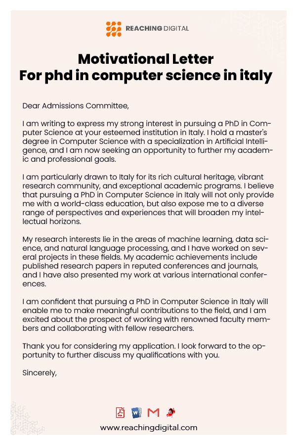 Motivational Letter For PHD In Computer Science Template
