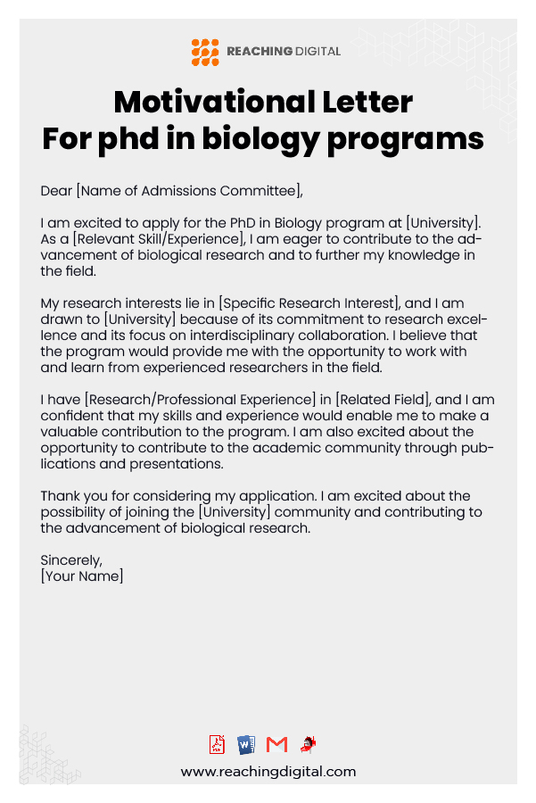 Motivational Letter For Ph.D. in Molecular Biology