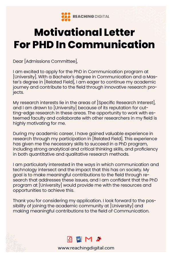 Motivation Letter For PHD In Communication Studies