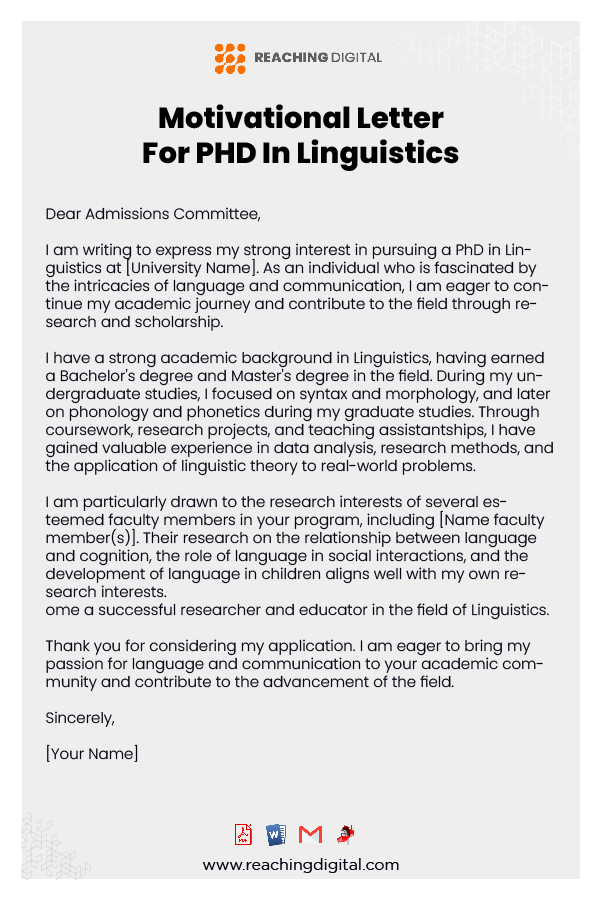 Motivation Letter For PHD In Linguistics Example