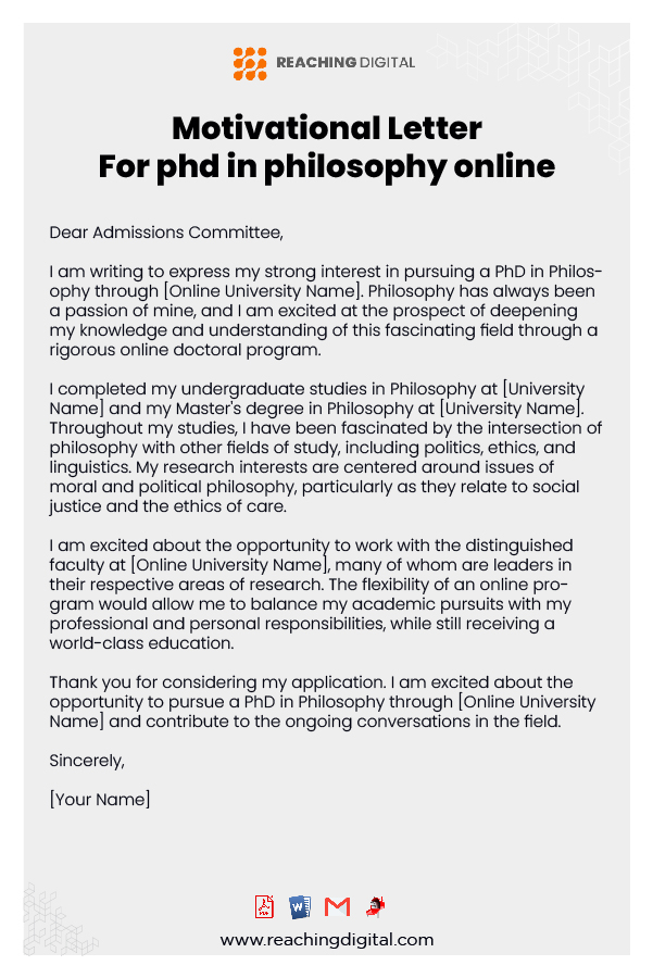 Motivation Letter For PHD In Philosophy Example