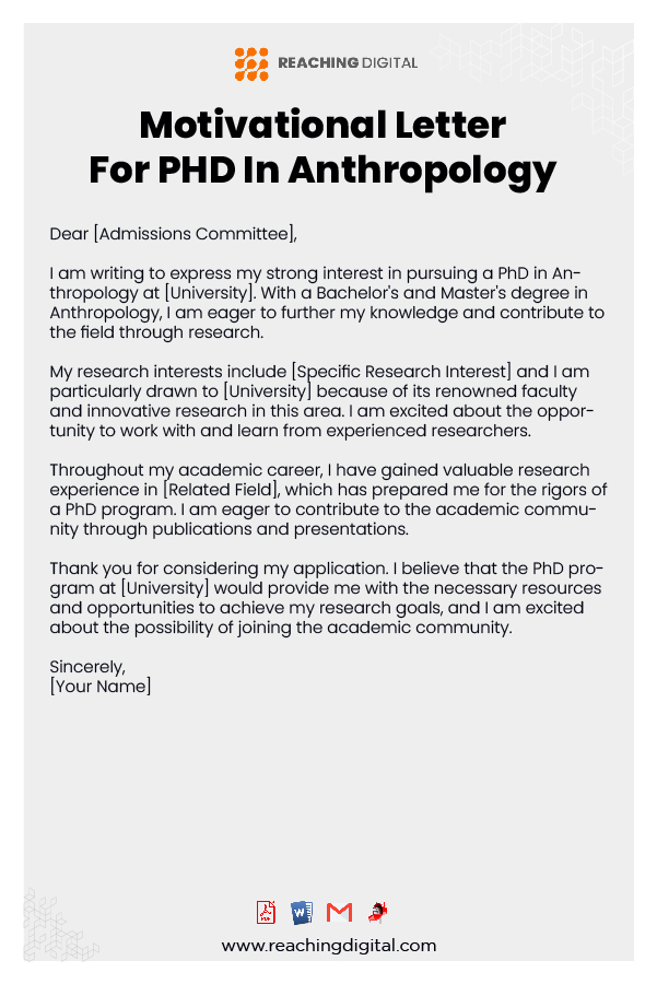 Motivation Letter For PHD In Anthropology Template