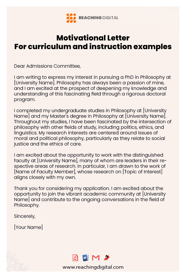 Motivation Letter For PHD In Curriculum and Instruction Example