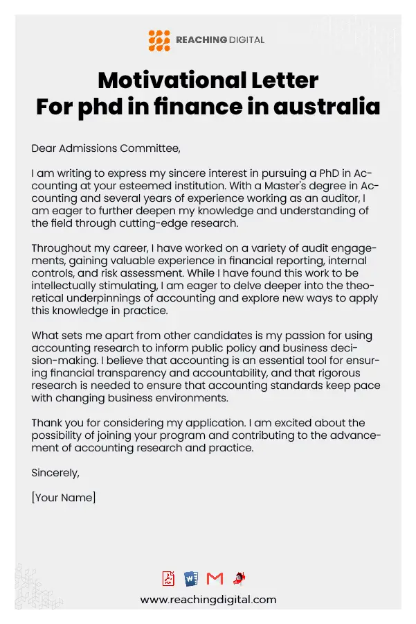 Motivation Letter For PHD In Finance Sample