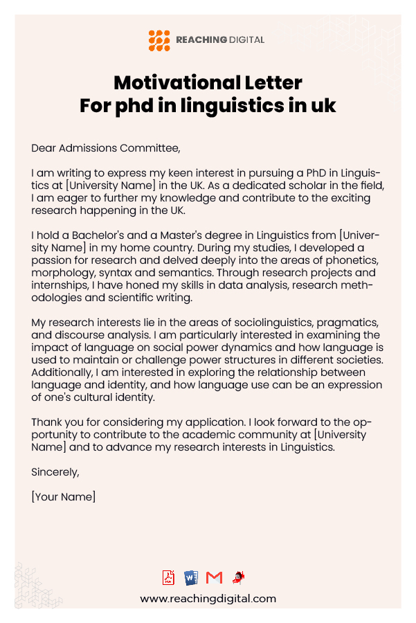 Motivation Letter For PhD in Linguistics Program