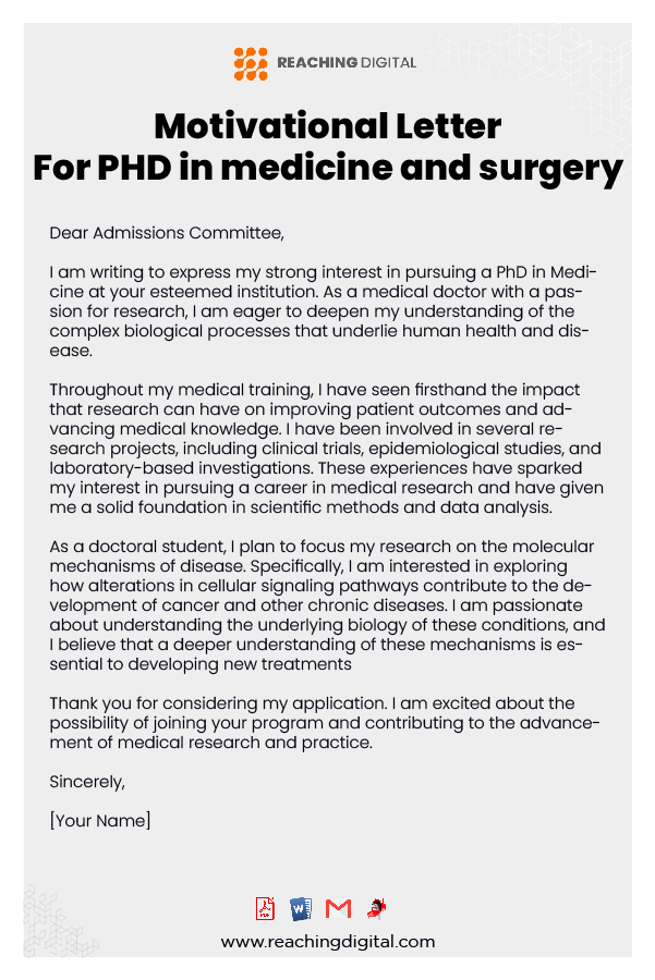 Motivation Letter For PHD In Medicine Template