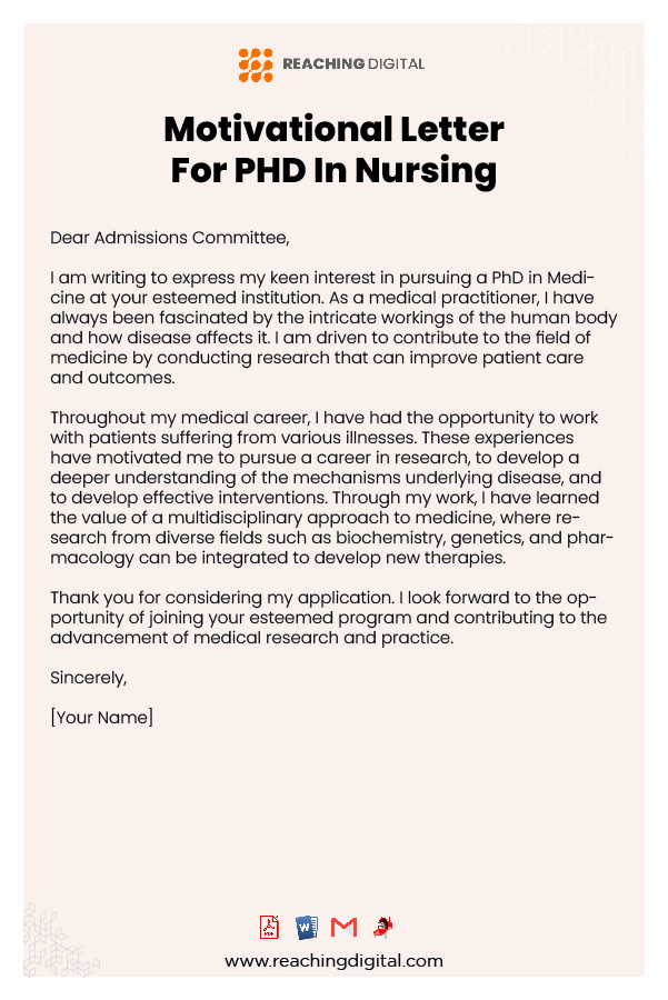 Motivation Letter For Ph.D. in Nursing Scholarship