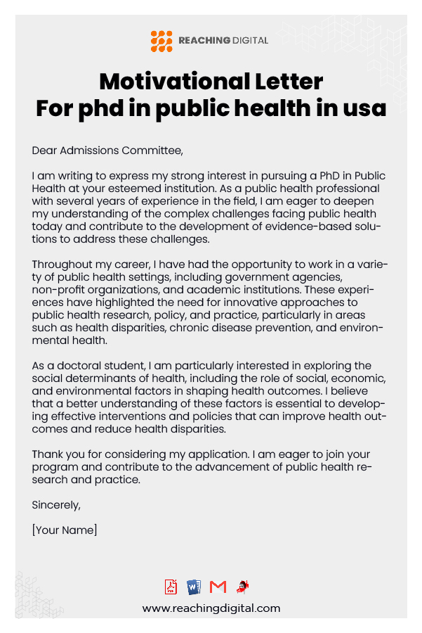 Motivation Letter For PHD In Public Health Scholarship
