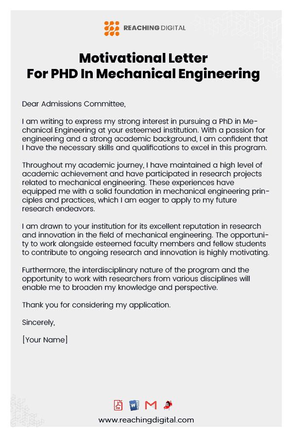 Motivational Letter For PHD In Robotics and Control Engineering