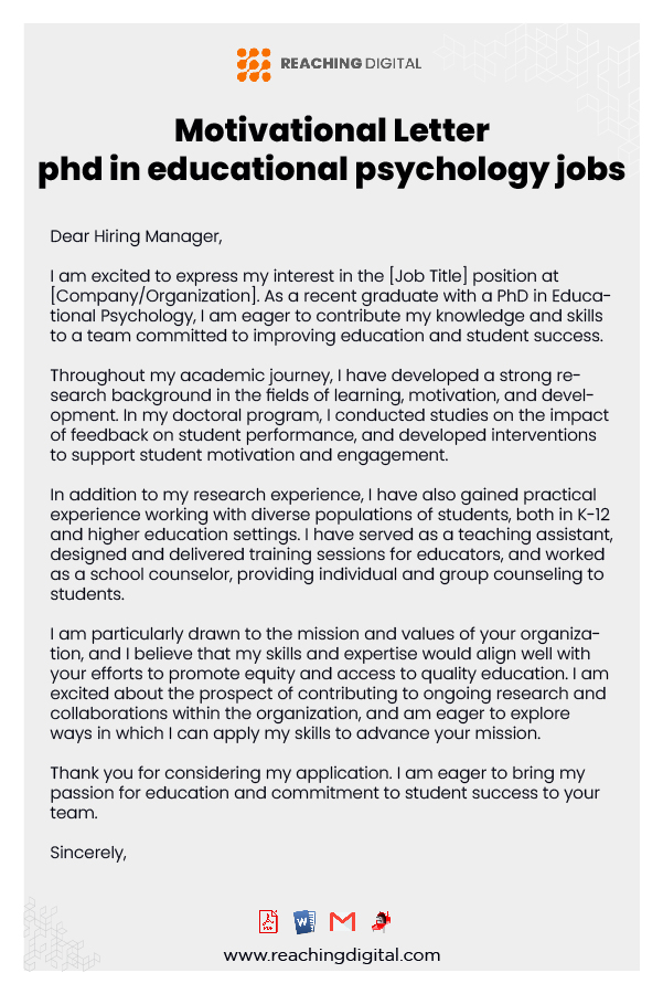 Sample Motivation Letter For PHD In Educational Psychology